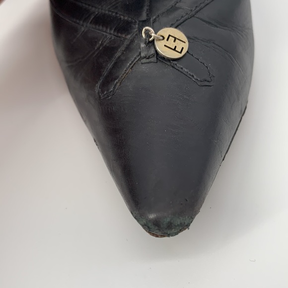 FENDI Black Leather Heeled Boots Tall Zipper - Picture 10 of 15